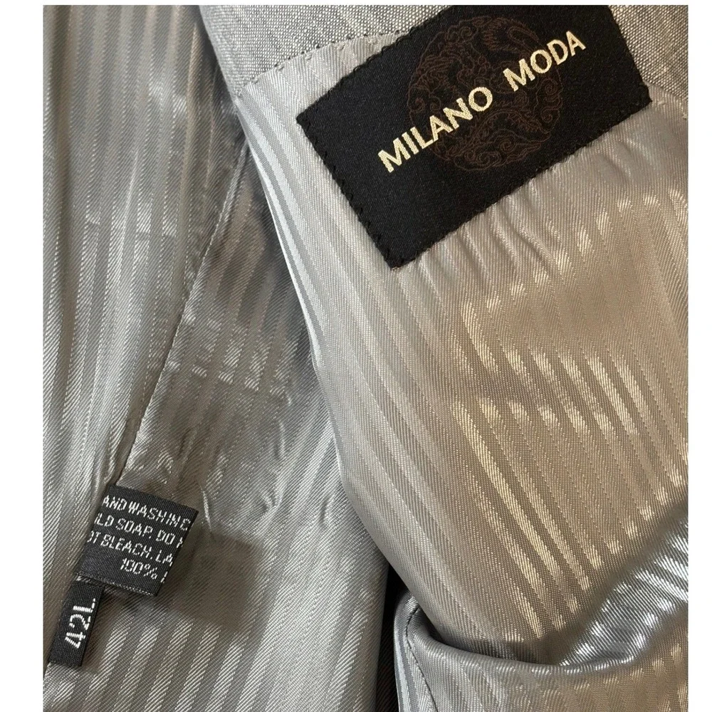 Milano Moda Mens Linen Blazer 42L‎ Grey Two Button Summer Sport Coat Jacket